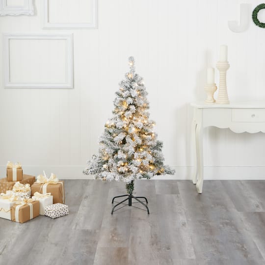 4ft. Pre-Lit Flocked Rock Springs Spruce Artificial Christmas Tree with Clear LED Lights